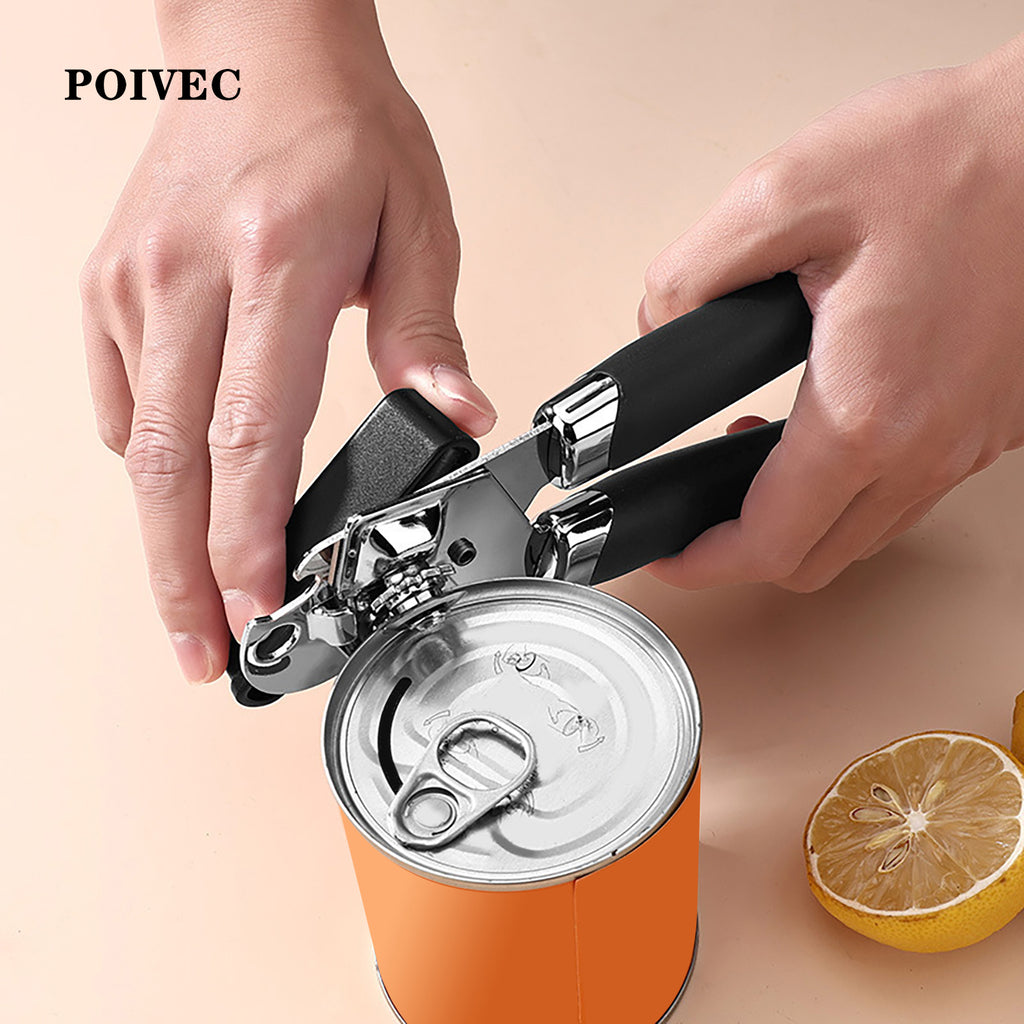 POIVEC Stainless Steel Manual Can Opener, Easy-Turn Tin Opener with Built-in Bottle Opener