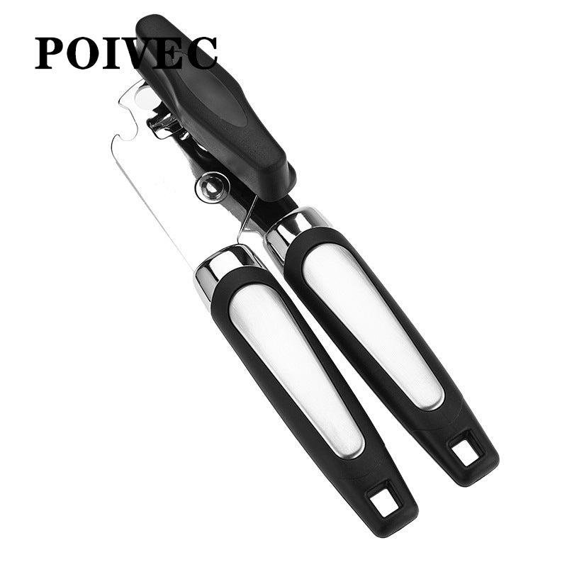 POIVEC Stainless Steel Manual Can Opener, Easy-Turn Tin Opener with Built-in Bottle Opener
