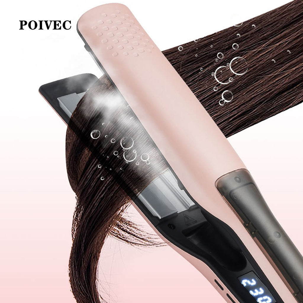 POIVEC Steam Hair Straightener, LCD Ceramic Flat Iron with Adjustable Temperature