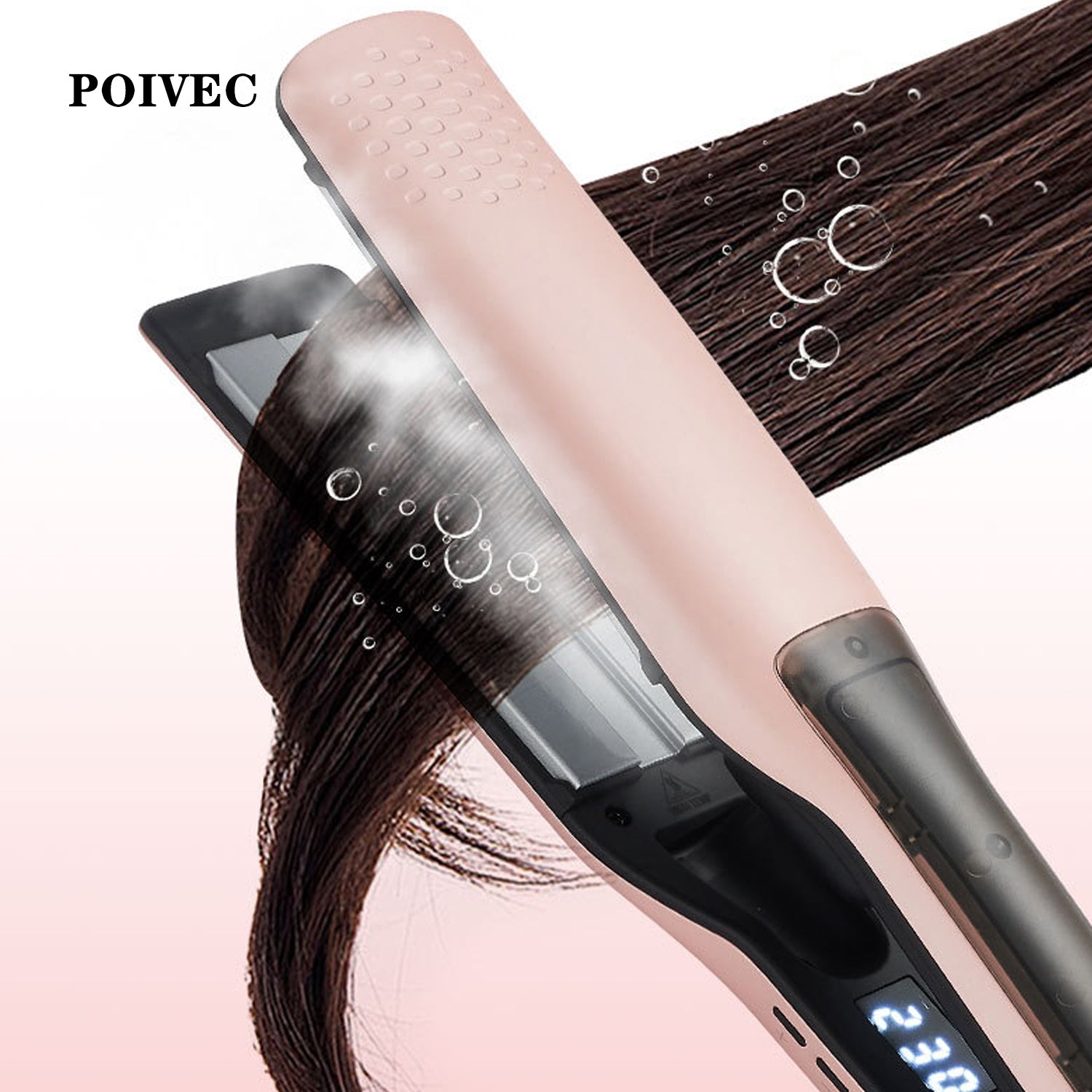 POIVEC Steam Hair Straightener, LCD Ceramic Flat Iron with Adjustable Temperature