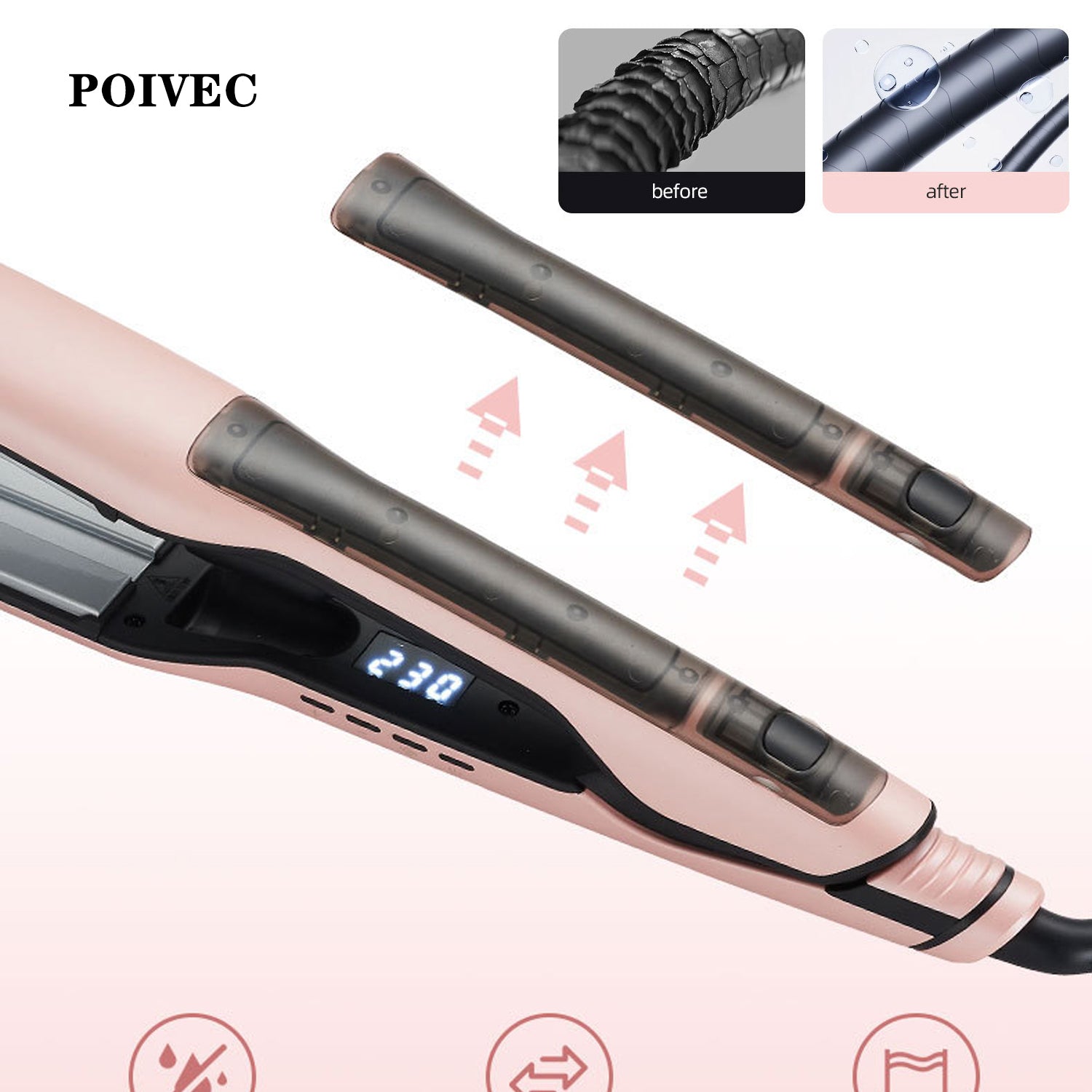POIVEC Steam Hair Straightener, LCD Ceramic Flat Iron with Adjustable Temperature
