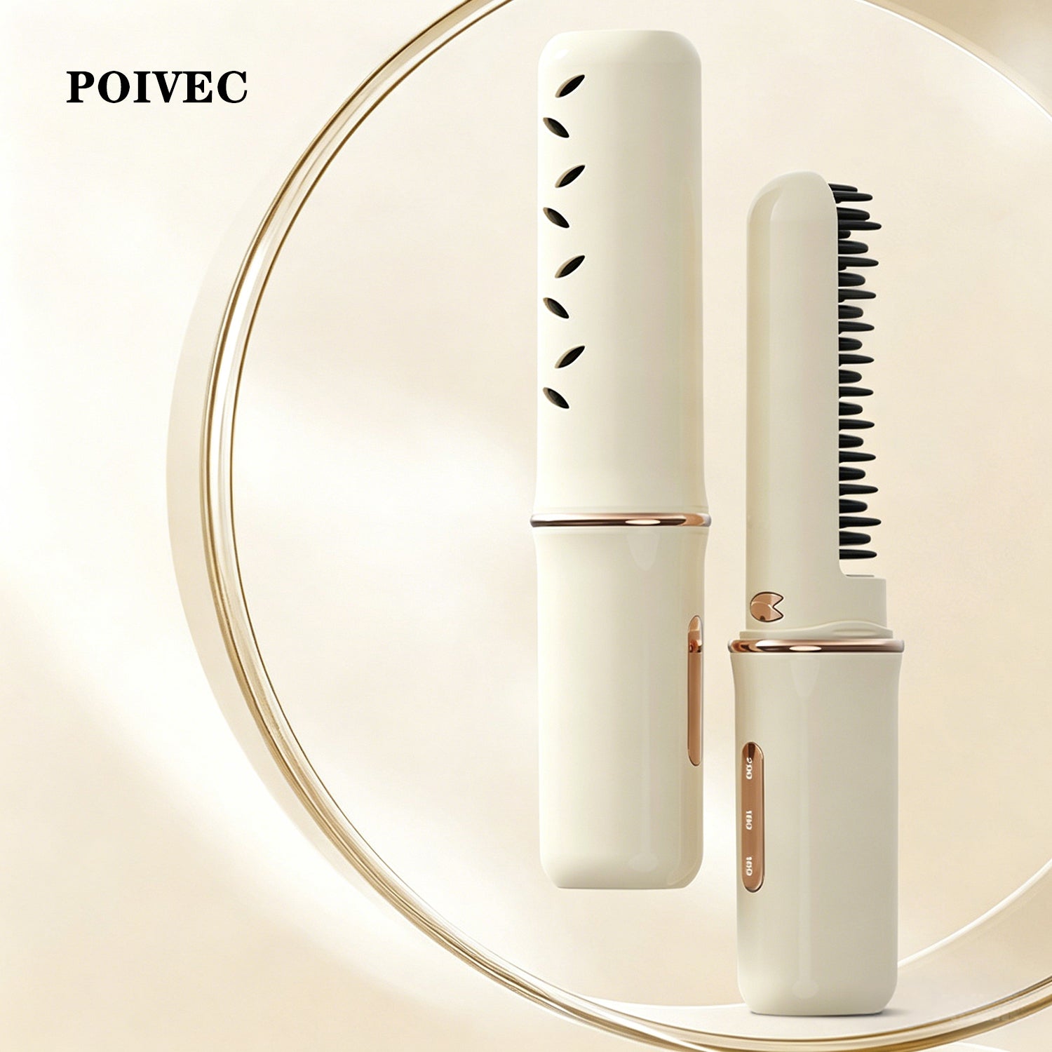 POIVEC Cordless Hair Straightener, Rechargeable Portable Straightening Brush with Dual-Tooth Comb Design