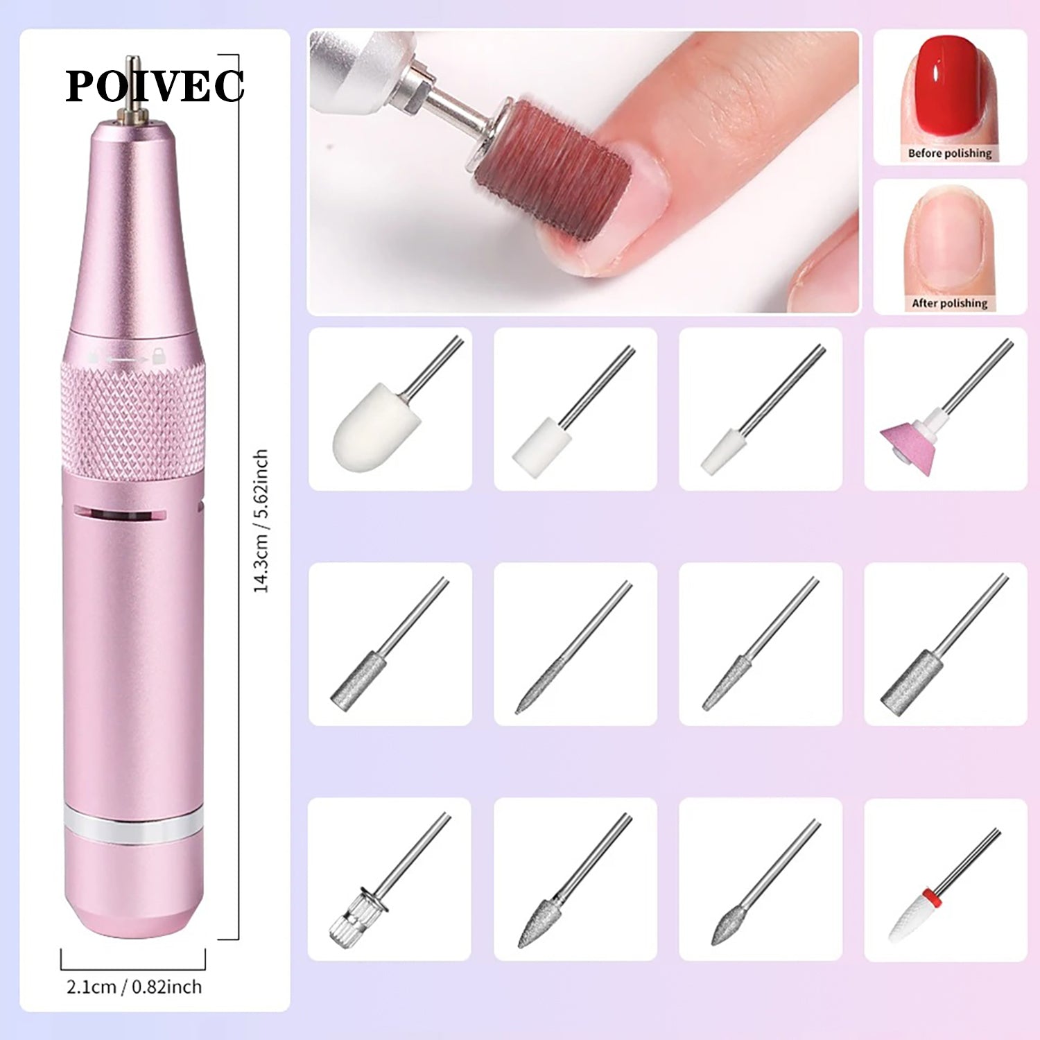 POIVEC 35000RPM Electric Nail File, Rechargeable Portable Nail Polisher and Buffer
