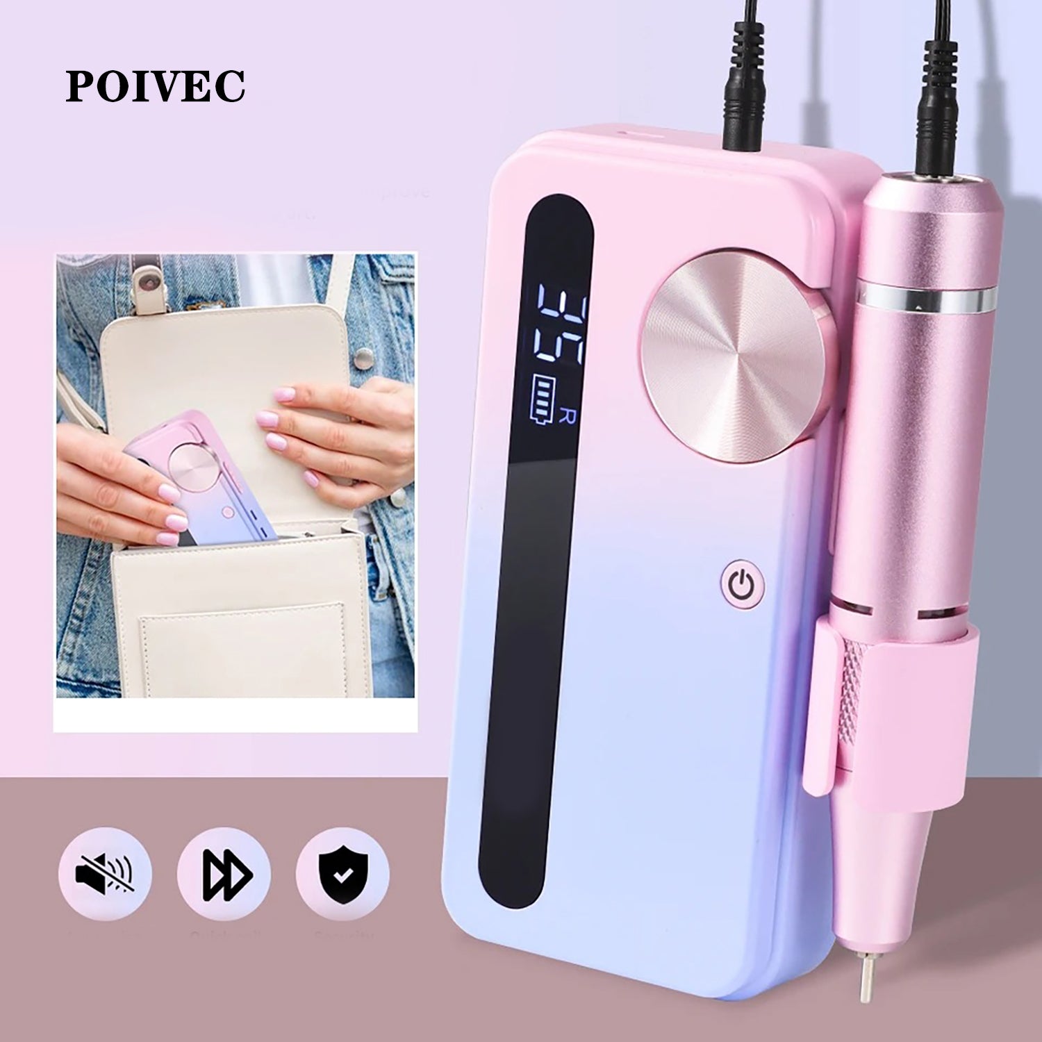 POIVEC 35000RPM Electric Nail File, Rechargeable Portable Nail Polisher and Buffer