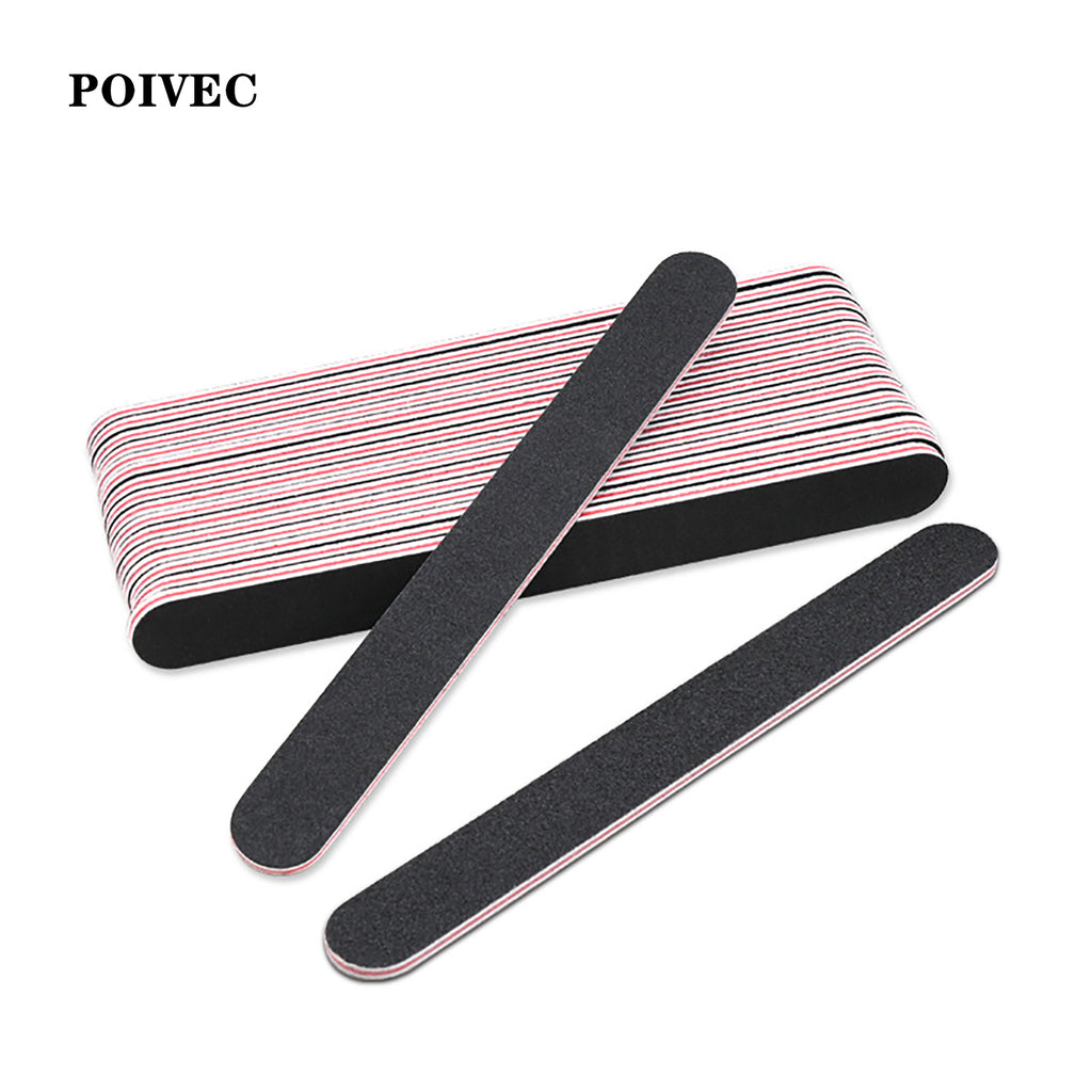 POIVEC 50PCS Double-Sided Black Emery Board Nail Files 100/180 Grit, Red Core Nail Sanding Files