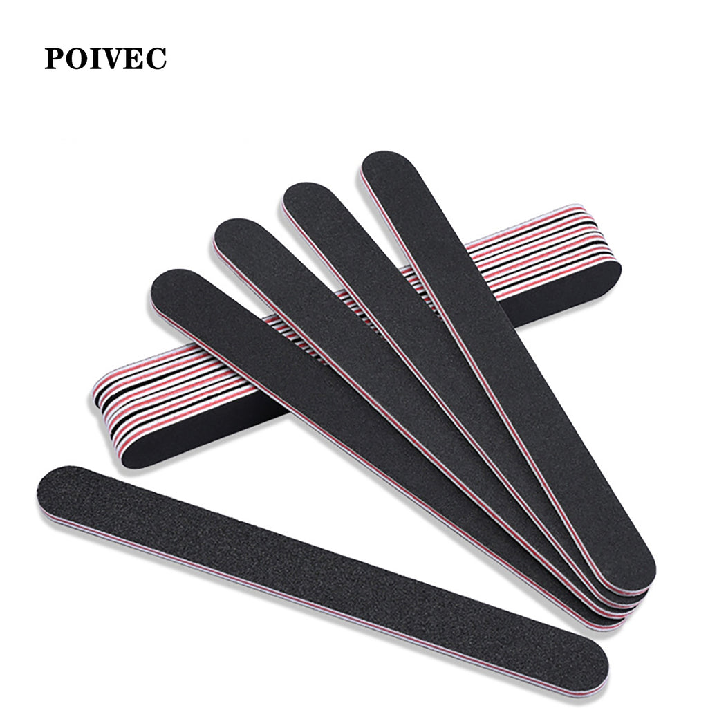 POIVEC 50PCS Double-Sided Black Emery Board Nail Files 100/180 Grit, Red Core Nail Sanding Files