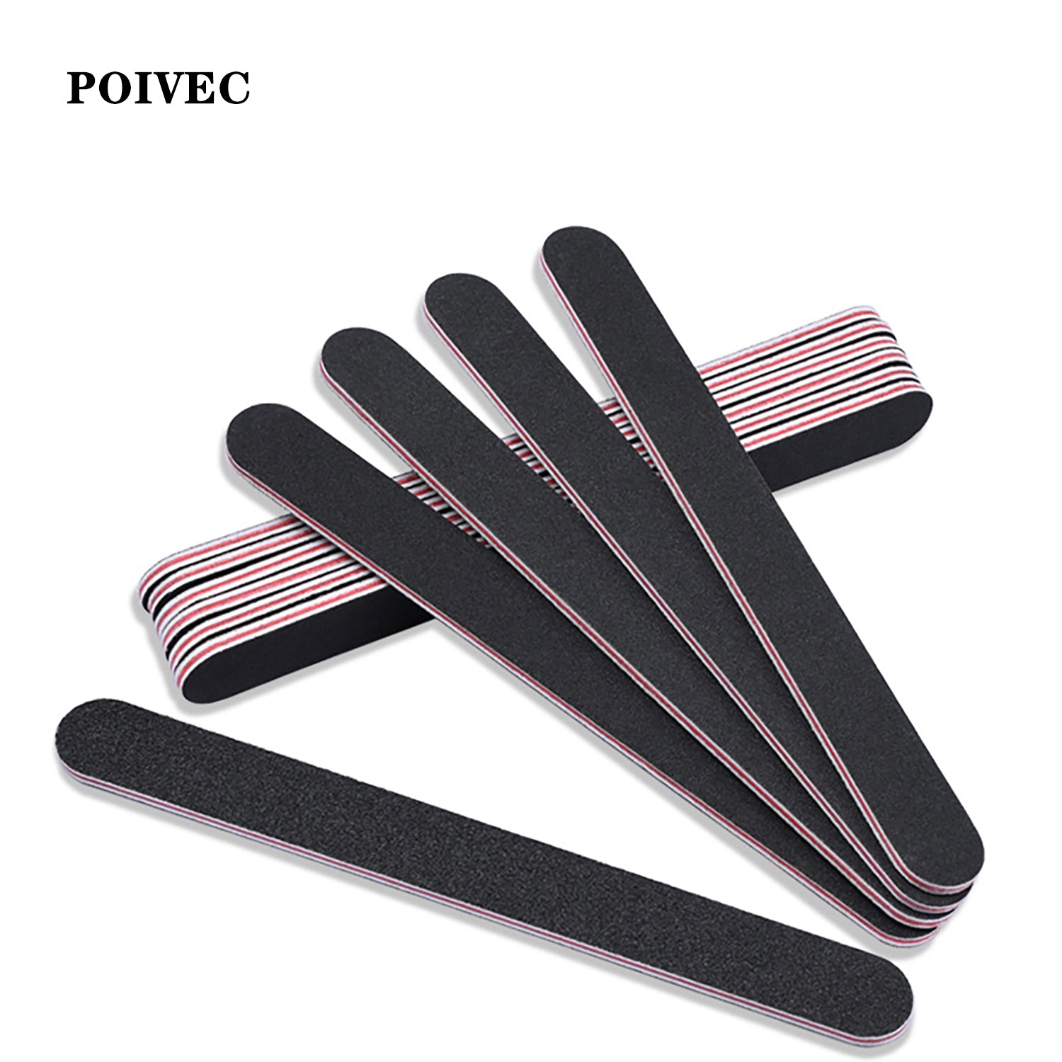 POIVEC 50PCS Double-Sided Black Emery Board Nail Files 100/180 Grit, Red Core Nail Sanding Files