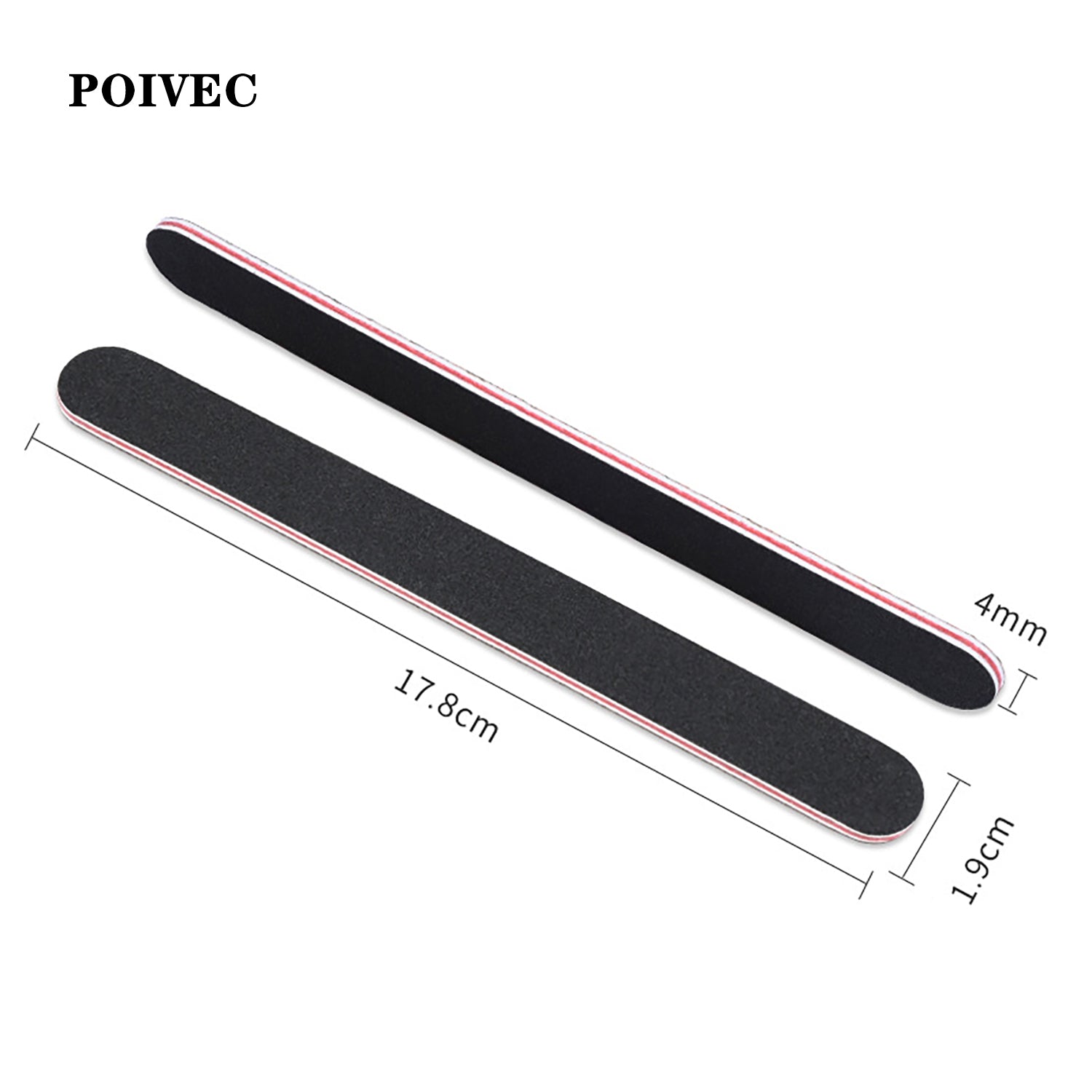 POIVEC 50PCS Double-Sided Black Emery Board Nail Files 100/180 Grit, Red Core Nail Sanding Files