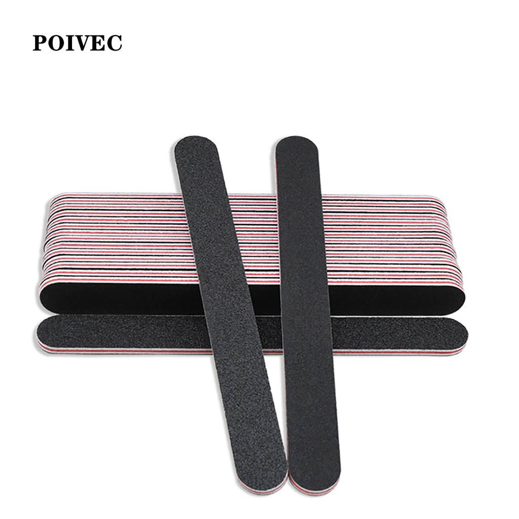 POIVEC 50PCS Double-Sided Black Emery Board Nail Files 100/180 Grit, Red Core Nail Sanding Files