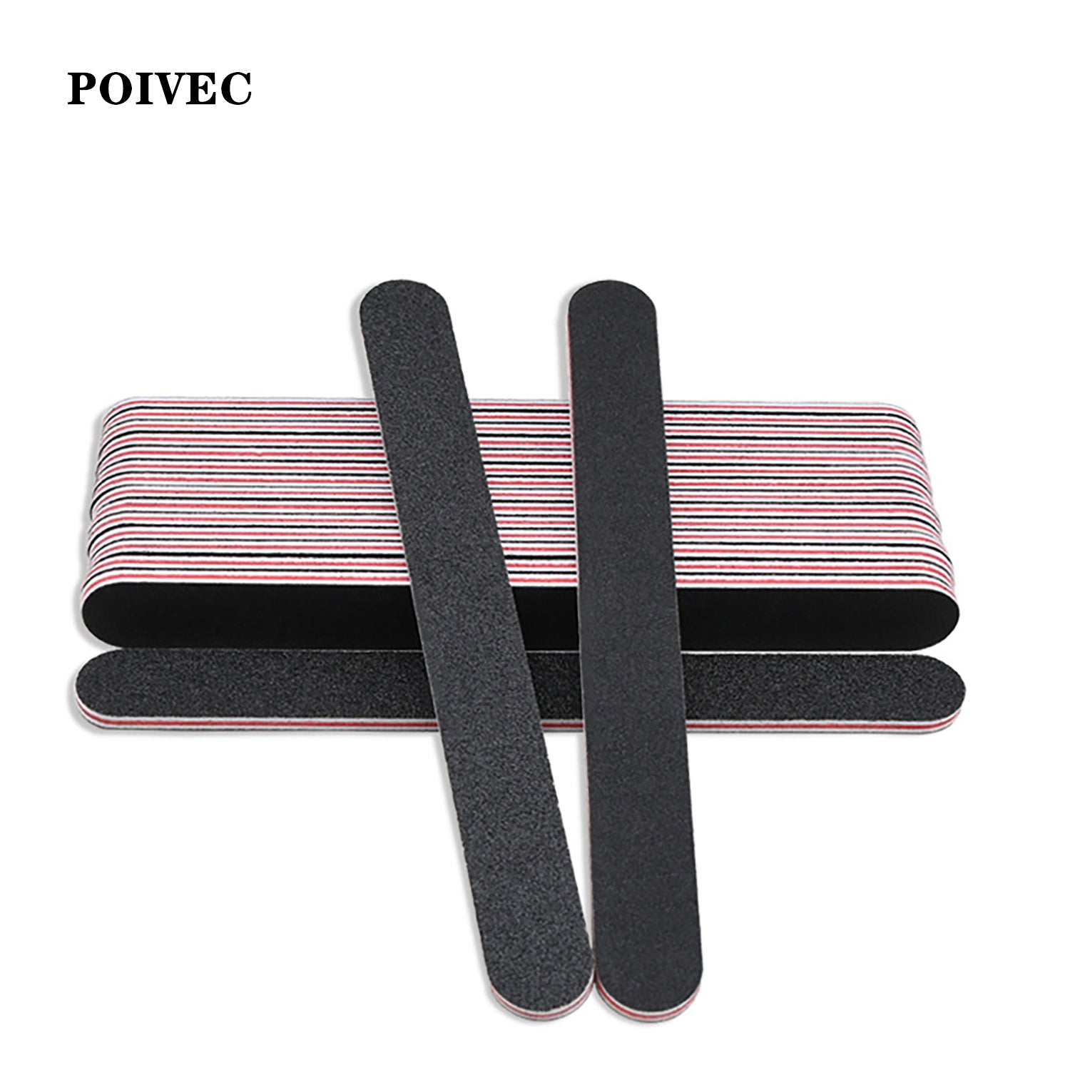 POIVEC 50PCS Double-Sided Black Emery Board Nail Files 100/180 Grit, Red Core Nail Sanding Files