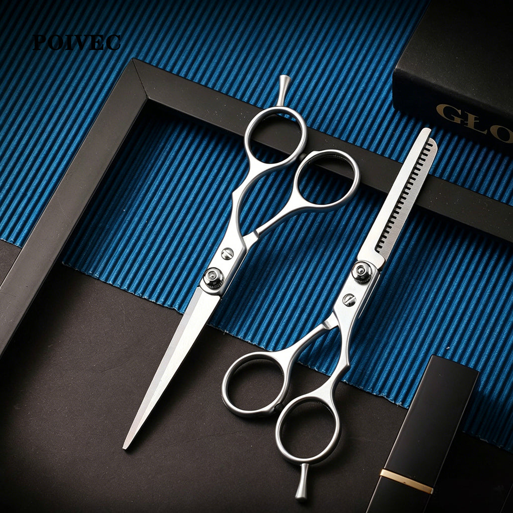 POIVEC Stainless Steel Hair Cutting Scissors Set, Straight Shears and Thinning Scissors