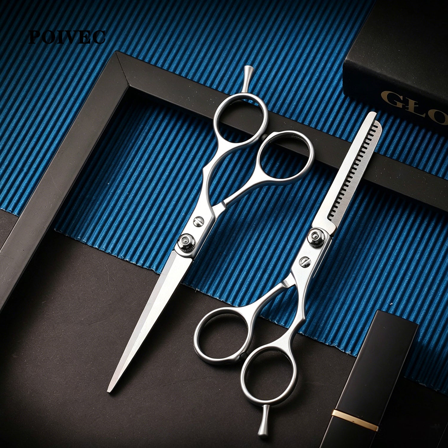 POIVEC Stainless Steel Hair Cutting Scissors Set, Straight Shears and Thinning Scissors