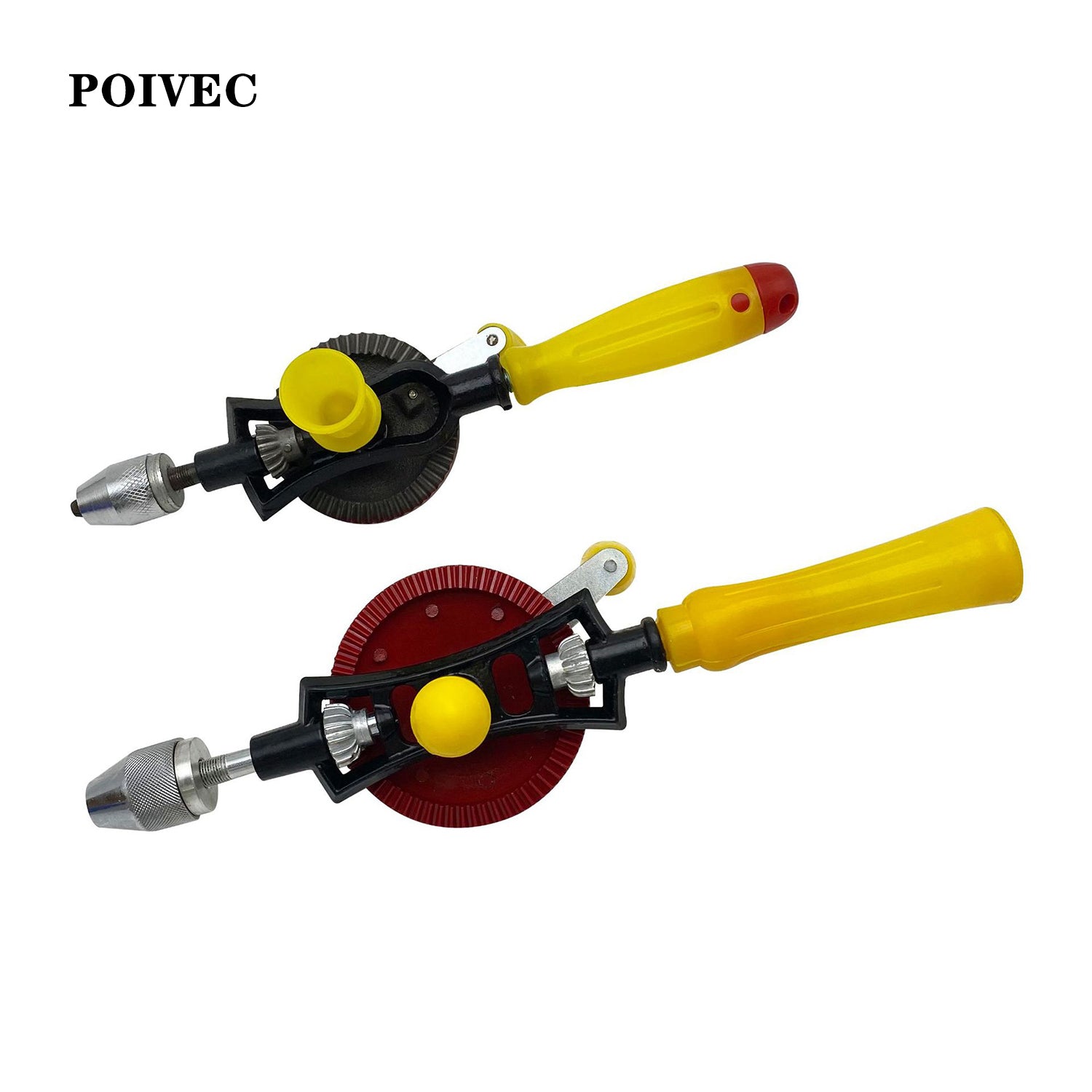POIVEC Single Gear Hand Crank Drill, Manual Hand Drill for Woodworking, Carpenter DIY Drilling Tool, 1/4 Inch and 3/8 Inch