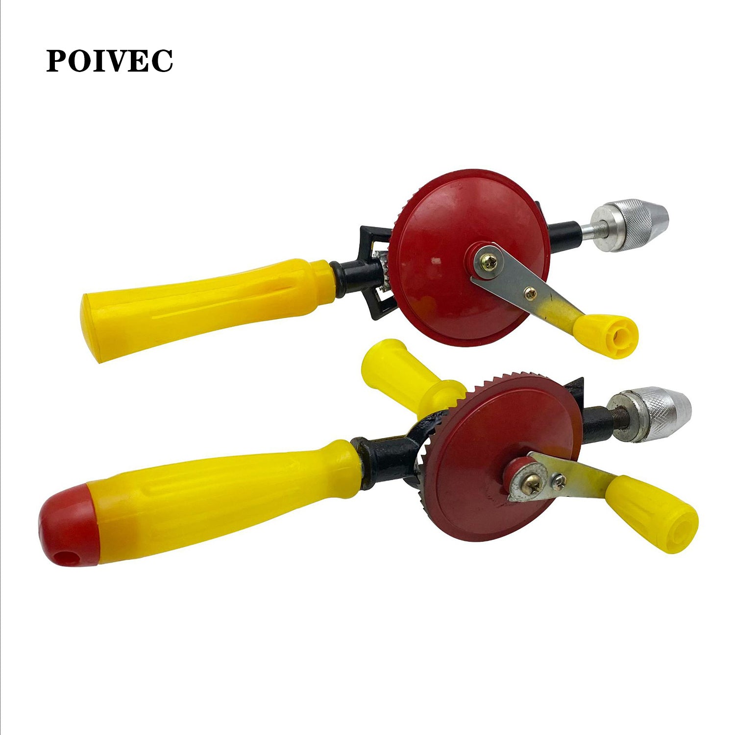 POIVEC Single Gear Hand Crank Drill, Manual Hand Drill for Woodworking, Carpenter DIY Drilling Tool, 1/4 Inch and 3/8 Inch