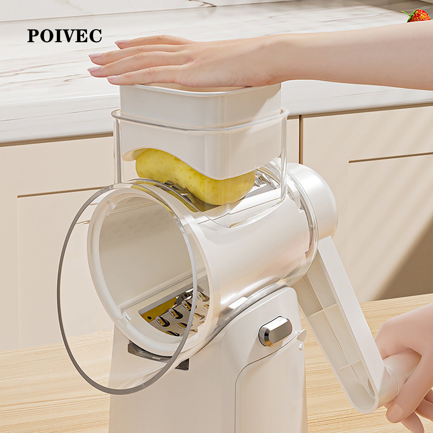 POIVEC Manual Rotary Vegetable Grater, Hand Crank Shredder and Slicer for Fruits and Vegetables