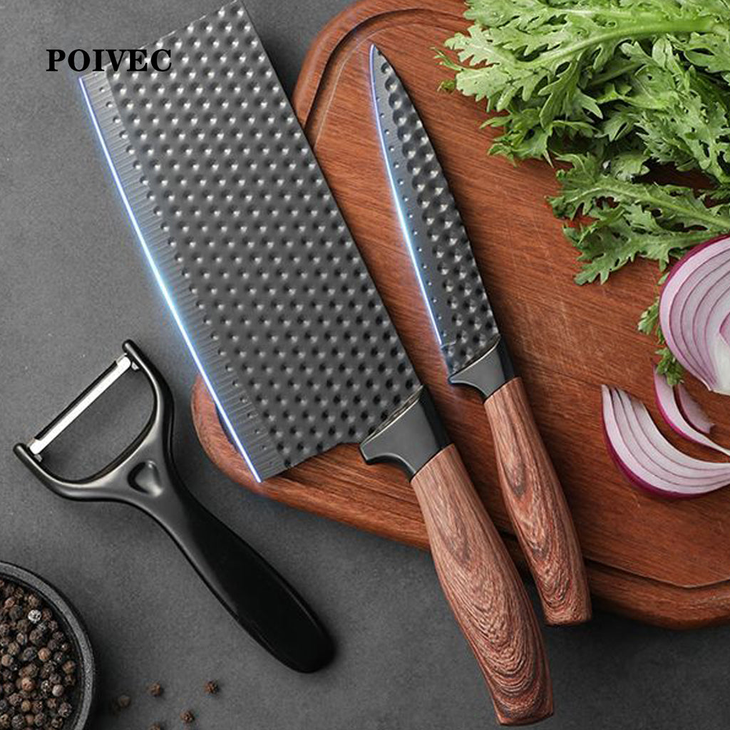 POIVEC 3-Piece Stainless Steel Kitchen Knife Set, Diamond Pattern Chef Knives