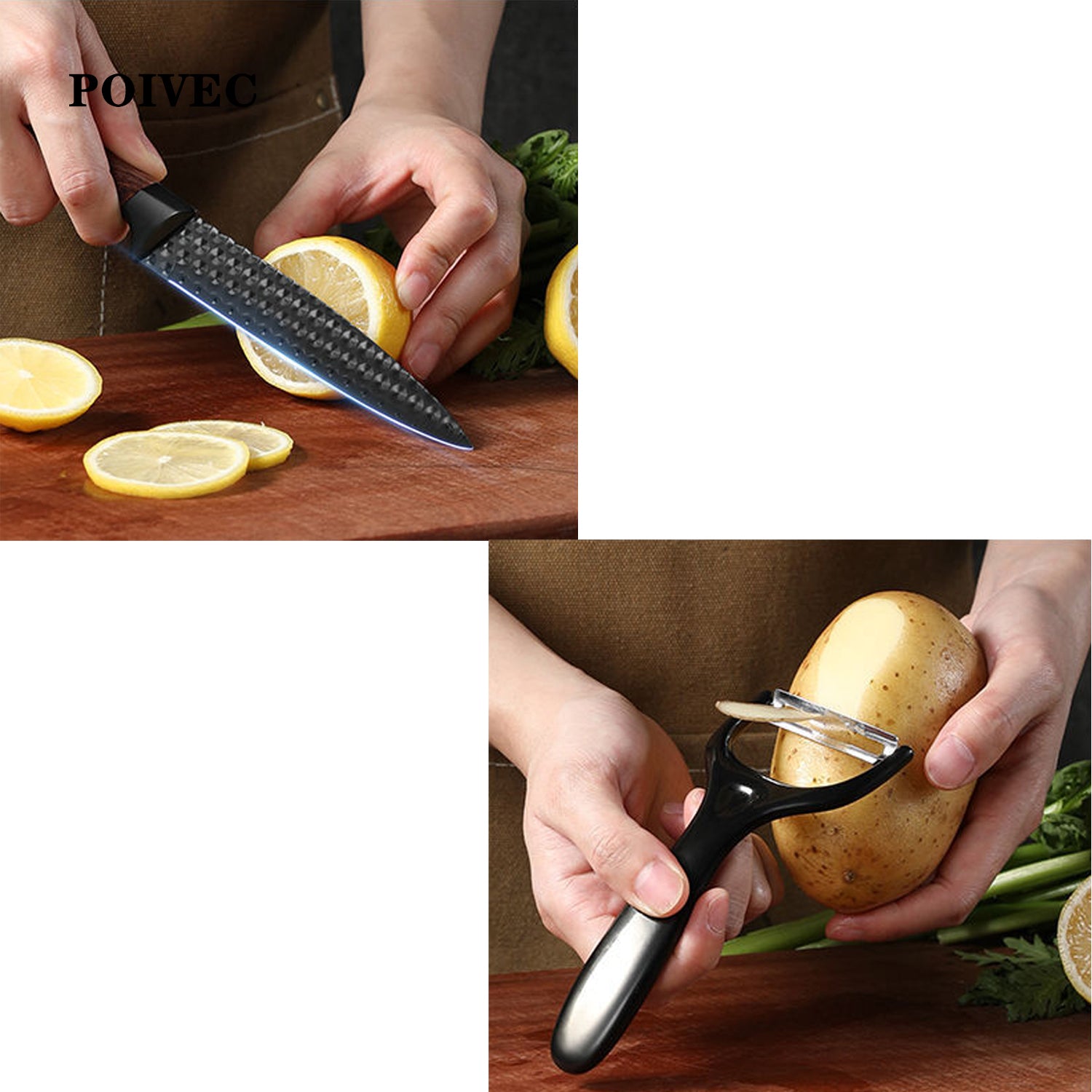 POIVEC 3-Piece Stainless Steel Kitchen Knife Set, Diamond Pattern Chef Knives
