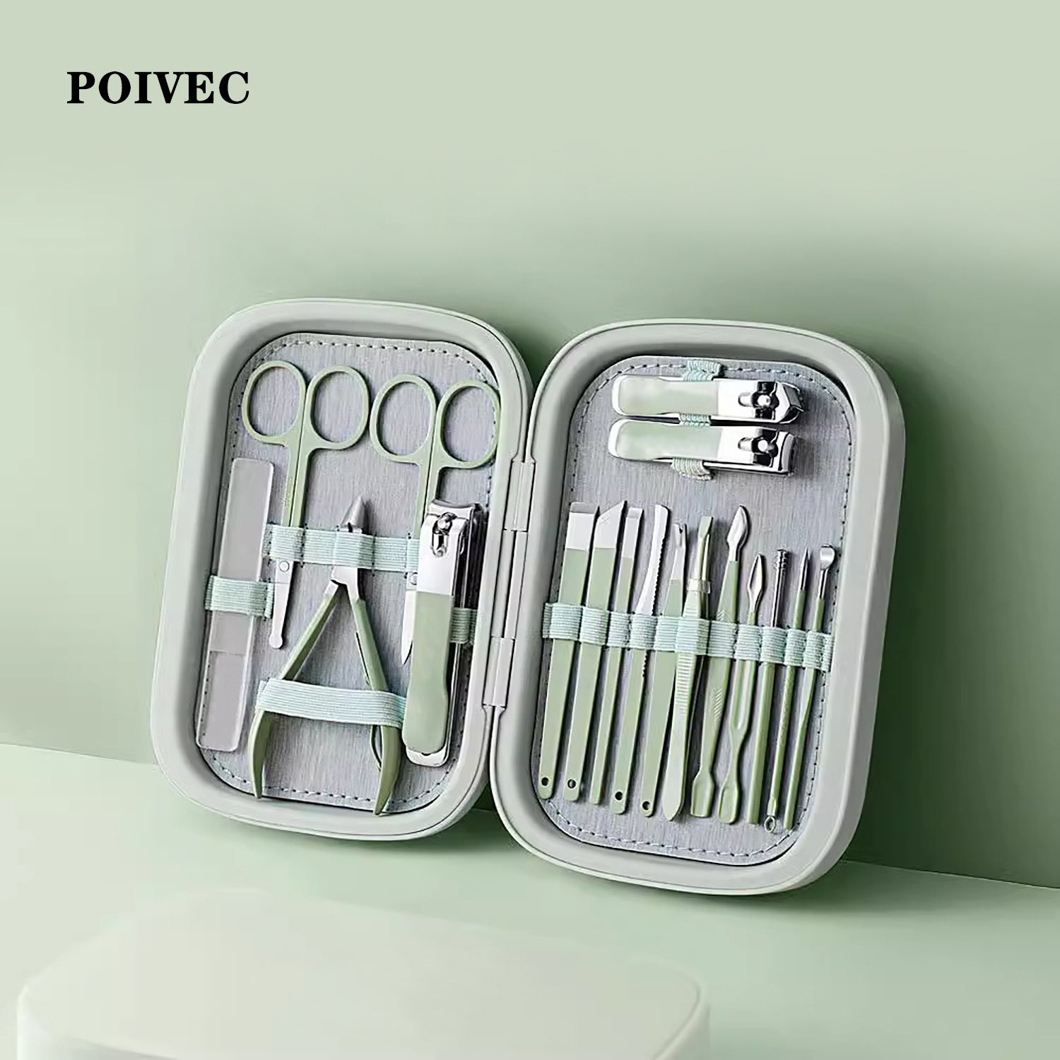 POIVEC 18PCS Stainless Steel Manicure Pedicure Set, Colorful Nail Clippers Grooming Kit with Travel Case