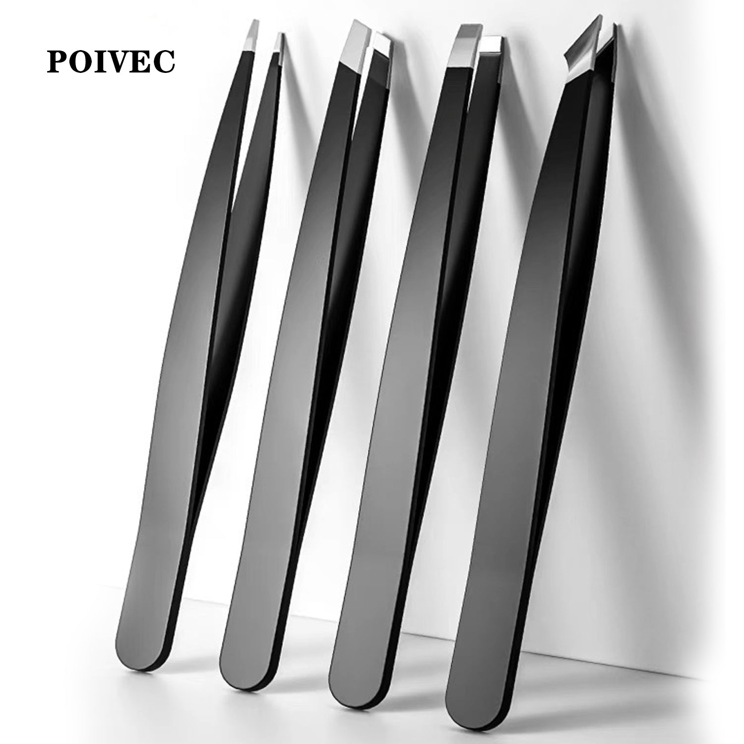 POIVEC 9.6cm Stainless Steel Precision Tweezers, Lash and Eyebrow Tweezers