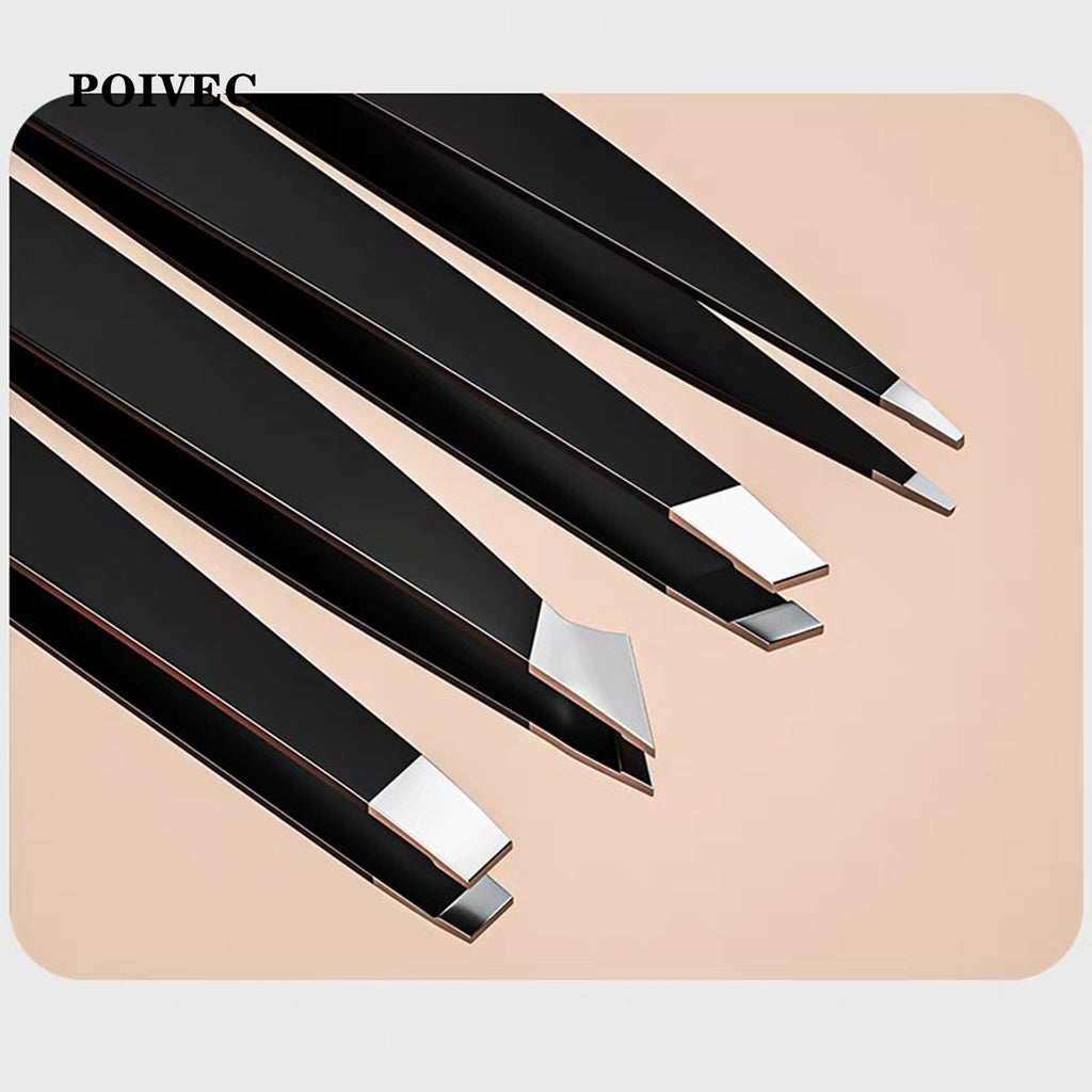 POIVEC 9.6cm Stainless Steel Precision Tweezers, Lash and Eyebrow Tweezers