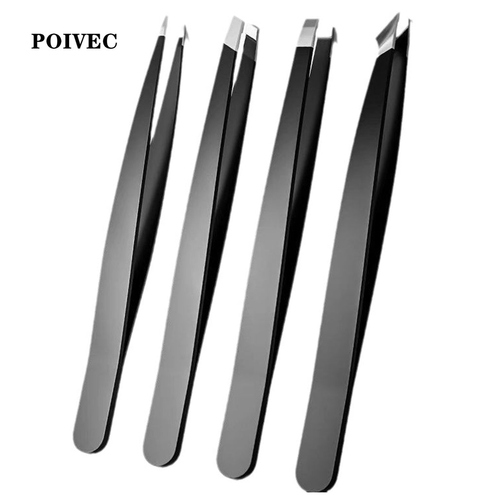 POIVEC 9.6cm Stainless Steel Precision Tweezers, Lash and Eyebrow Tweezers