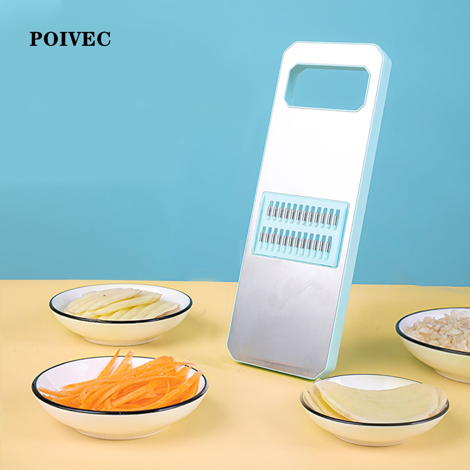 POIVEC Multi-Function Vegetable Slicer, Mandoline Grater and Shredder with Stainless Steel Blades for Kitchen Use