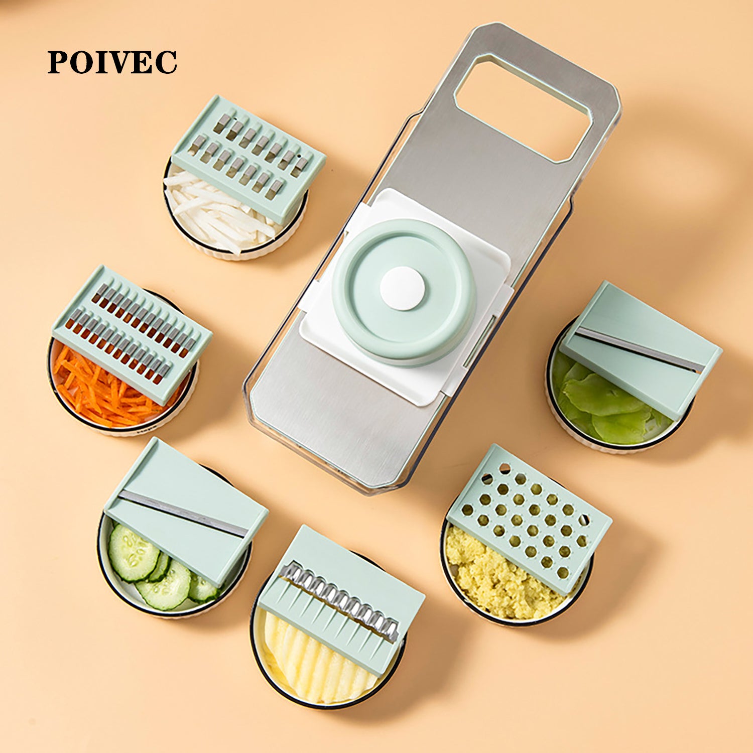 POIVEC Multi-Function Vegetable Slicer, Mandoline Grater and Shredder with Stainless Steel Blades for Kitchen Use