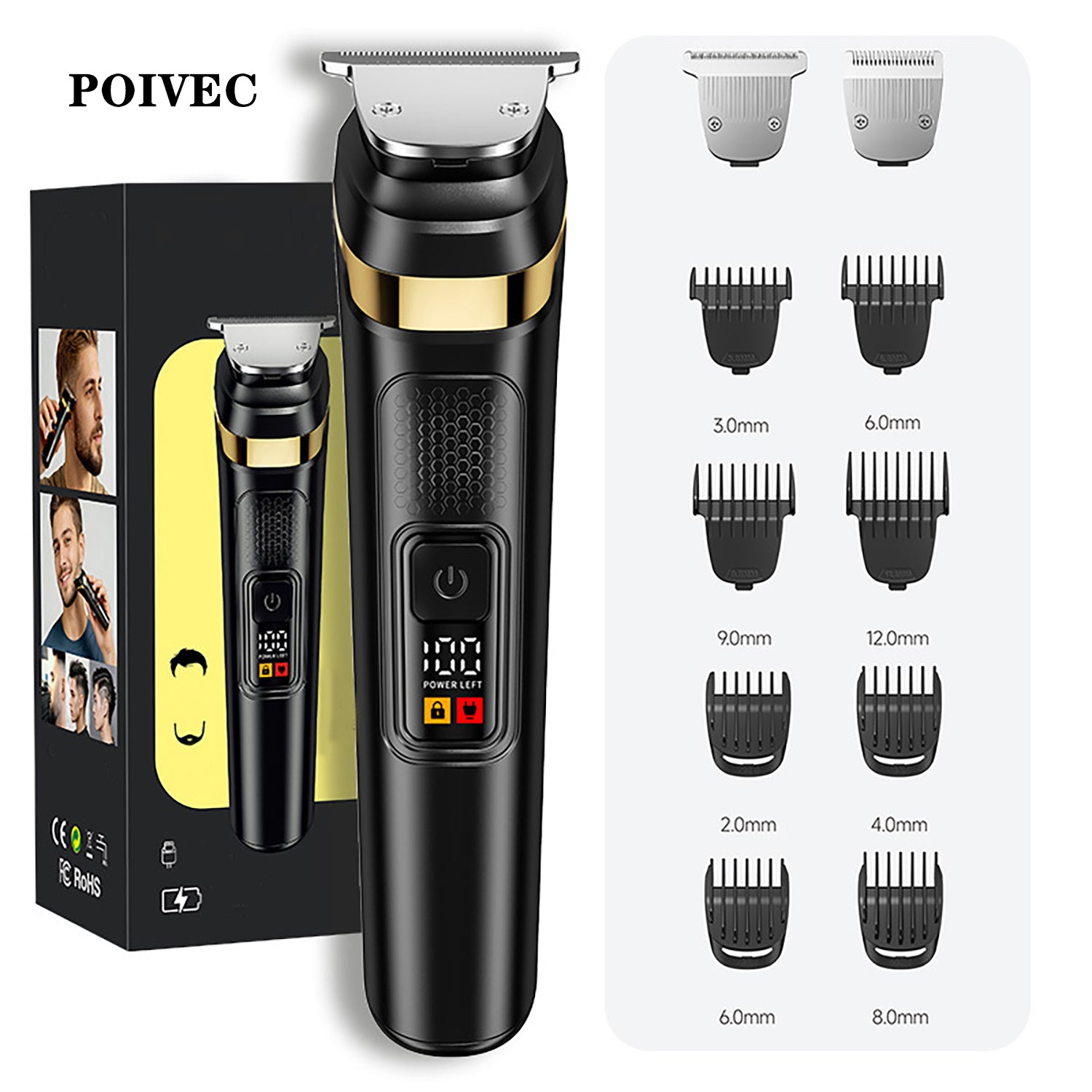 POIVEC 2-in-1 Beard Trimmer and Electric Shaver Kit, Rechargeable Cordless Men’s Grooming Set with Long Battery Life