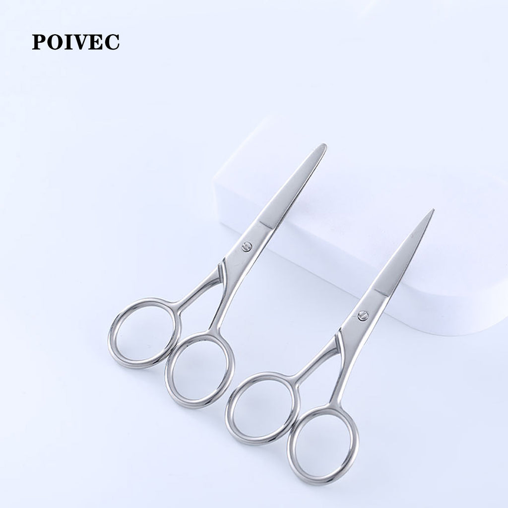 POIVEC Stainless Steel Beard and Mustache Scissors, Round Tip and Pointed Tip Facial Hair Trimming Scissors