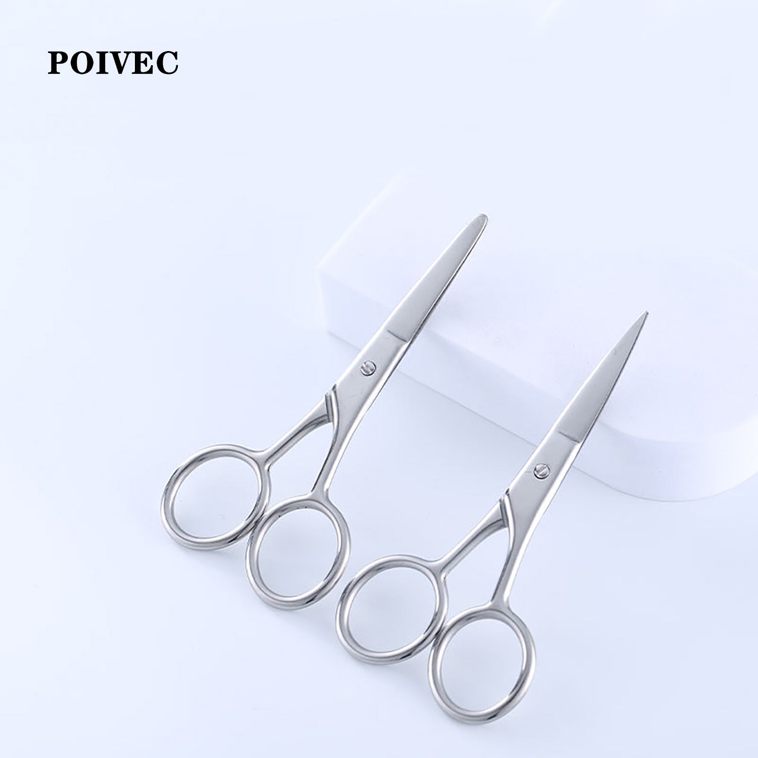 POIVEC Stainless Steel Beard and Mustache Scissors, Round Tip and Pointed Tip Facial Hair Trimming Scissors