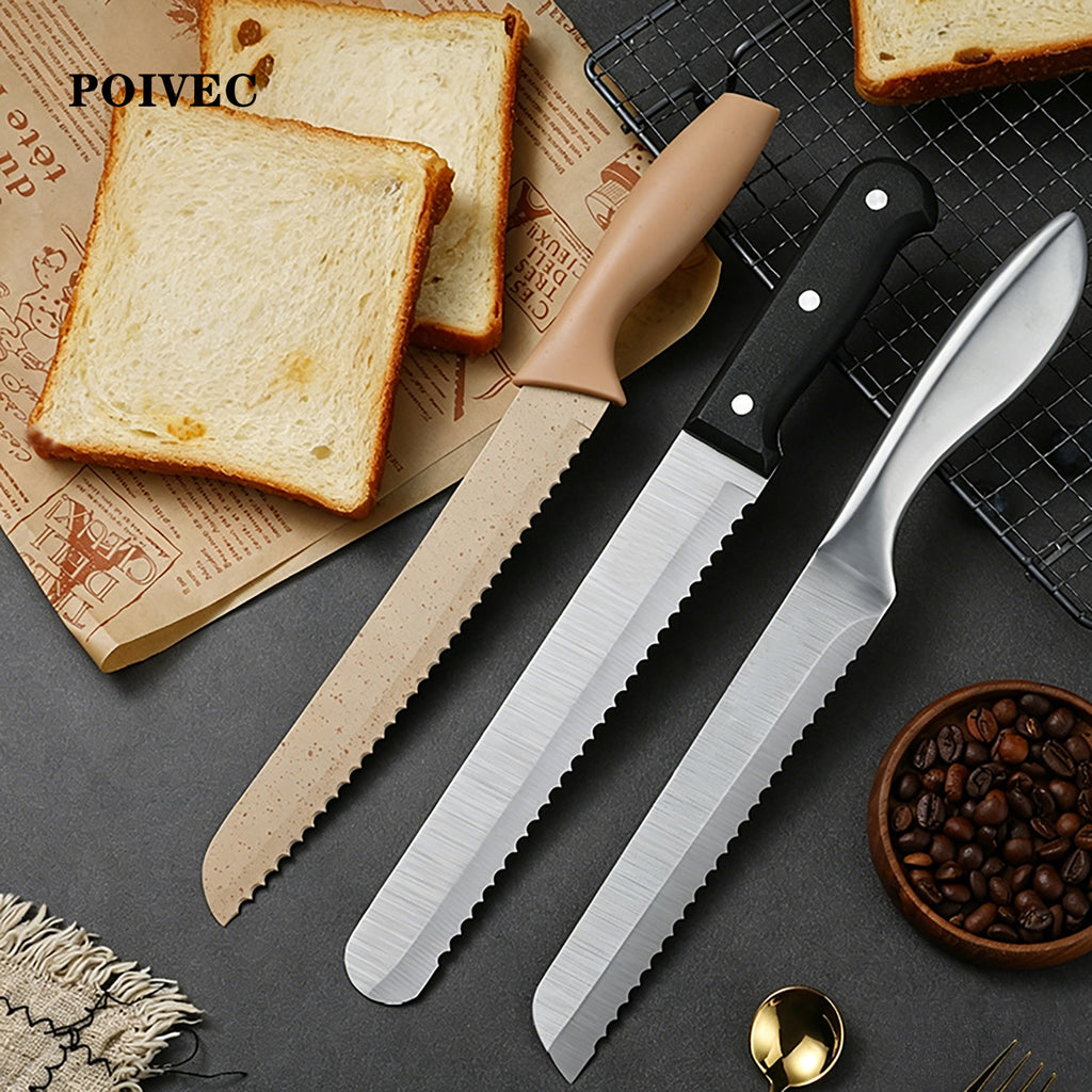 POIVEC Serrated Bread Knife, Stainless Steel Sandwich and Toast Slicer, Baking Knife for Bread, Cakes and Pastries