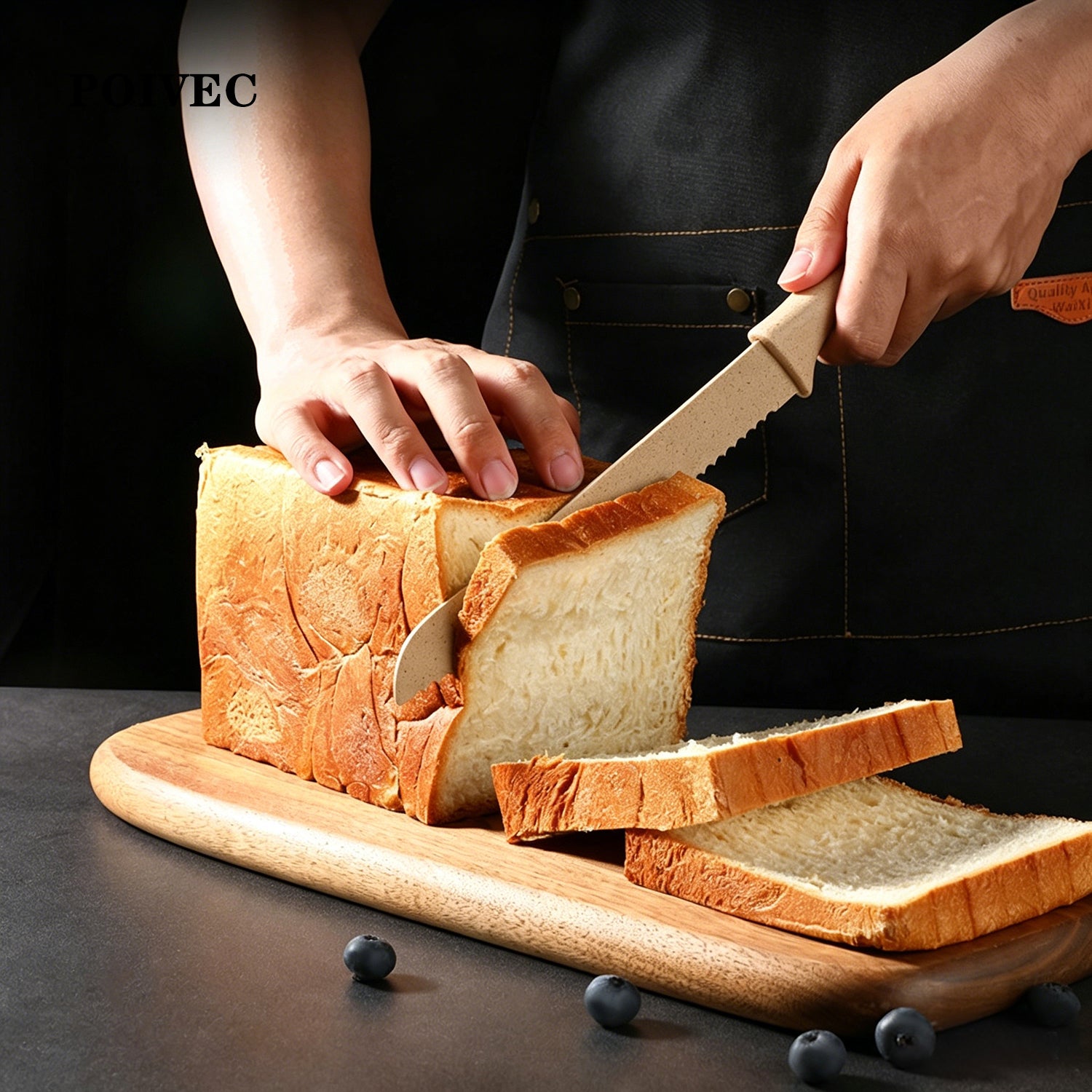 POIVEC Serrated Bread Knife, Stainless Steel Sandwich and Toast Slicer, Baking Knife for Bread, Cakes and Pastries