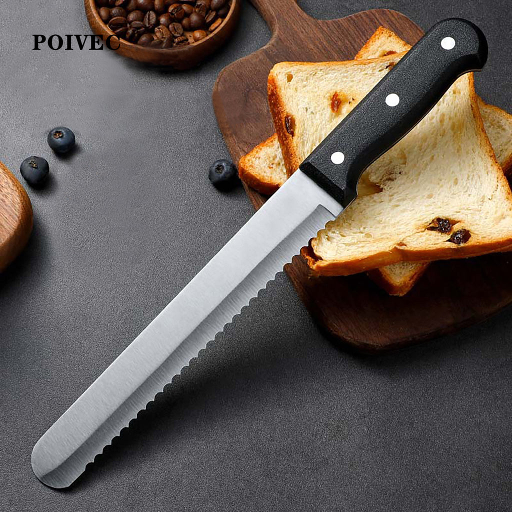 POIVEC Serrated Bread Knife, Stainless Steel Sandwich and Toast Slicer, Baking Knife for Bread, Cakes and Pastries