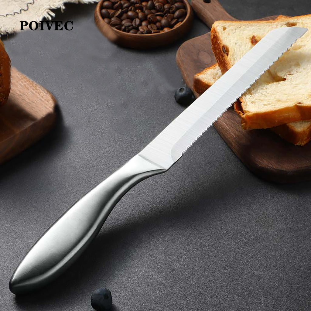 POIVEC Serrated Bread Knife, Stainless Steel Sandwich and Toast Slicer, Baking Knife for Bread, Cakes and Pastries